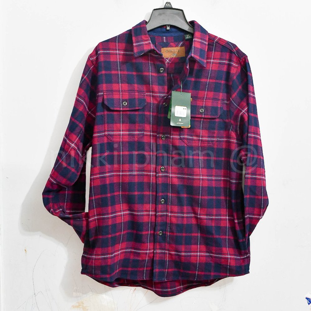 NWT  ORVIS Heavy Weight Flannel Men's  Hand Pockets Long Sleeve in Red - Picture 2 of 5